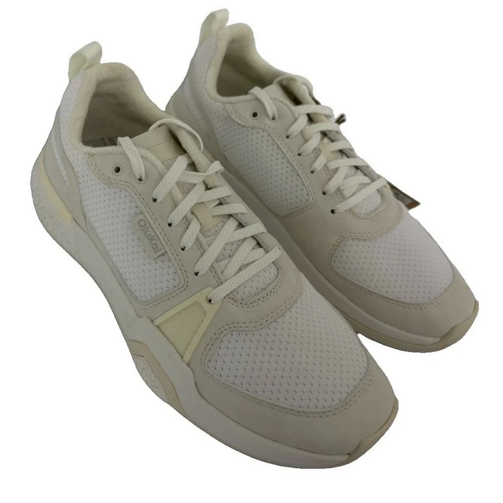 OLUKAI Men's ANAU White Shoes Sneakers Leather Pickleball 10545-WBWB Size 9 New